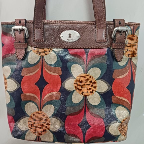 👜 Fossil Coated Canvas Retro Flower Bag - Picture 1 of 14